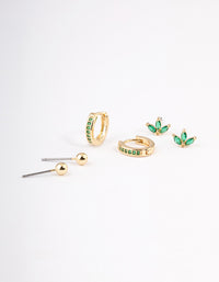 Gold Plated Cubic Zirconia Marquise Stud & Hoop Earrings Pack - link has visual effect only