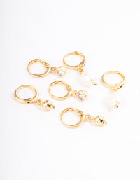 Gold Plated Pearl Drop Earrings Pack - link has visual effect only