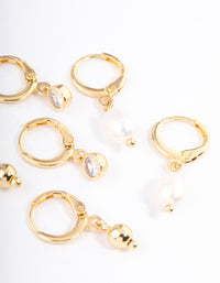 Gold Plated Pearl Drop Earrings Pack - link has visual effect only