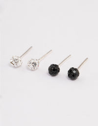 Sterling Silver Diamante Floral & Ball Stud Earring Pack - link has visual effect only