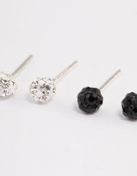 Sterling Silver Diamante Floral & Ball Stud Earring Pack - link has visual effect only