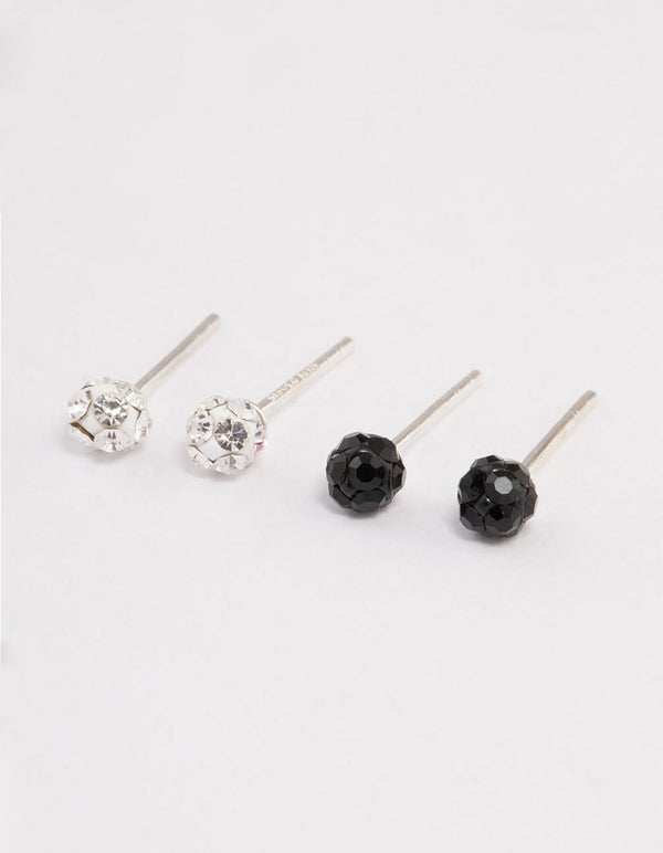 Sterling Silver Diamante Floral & Ball Stud Earring Pack