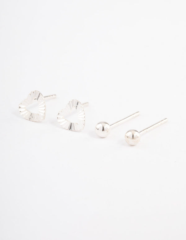 Sterling Silver Textured Heart Stud Earring Pack