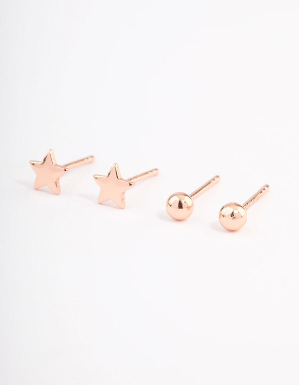 Rose Gold Plated Sterling Silver Solid Stud Earring Pack