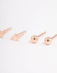 Rose Gold Plated Sterling Silver Lightning Bolt Stud Earring Pack - link has visual effect only