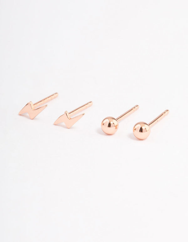 Rose Gold Plated Sterling Silver Lightning Bolt Stud Earring Pack