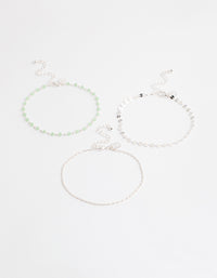 Silver Mixed Beaded & Disc Chain Anklet Pack - link has visual effect only