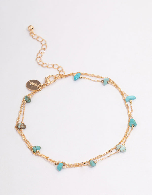 Gold Turquoise Stone Twisted Chain Anklet