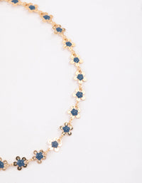 Gold Mini Blue Flower Chain Anklet - link has visual effect only