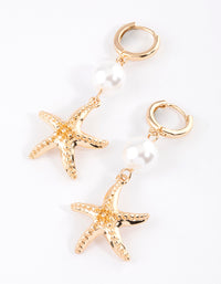 Gold Starfish Pearl Drop Earrings - link has visual effect only