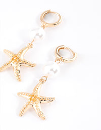 Gold Starfish Pearl Drop Earrings - link has visual effect only