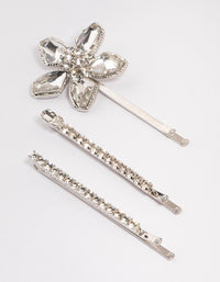 Silver Diamante Flutter Flower Hair Clip Pack - link has visual effect only