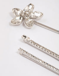 Silver Diamante Flutter Flower Hair Clip Pack - link has visual effect only