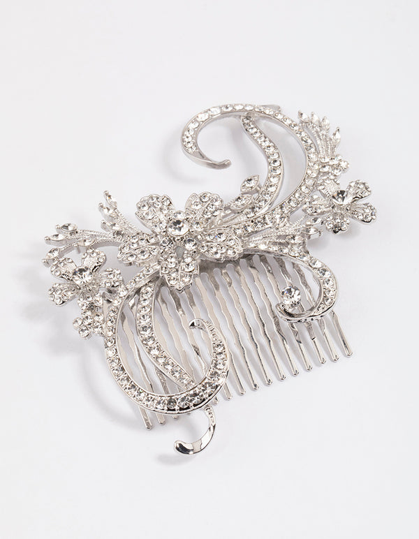 Silver Detailed Swirl Flower Hair Comb