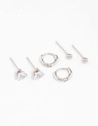 Surgical Steel Cubic Zirconia Princess Cut Earring Pack - link has visual effect only