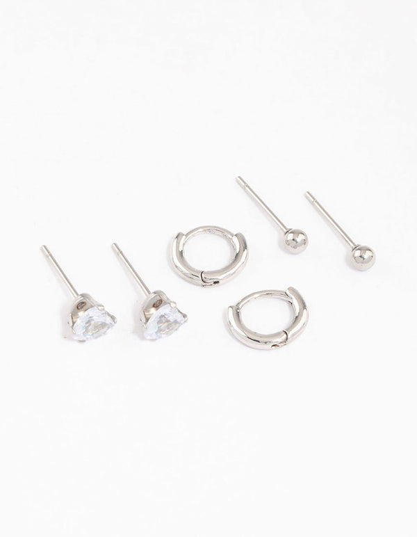 Surgical Steel Cubic Zirconia Princess Cut Earring Pack