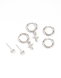 Surgical Steel Small Cross Huggie Earrings Pack - link has visual effect only