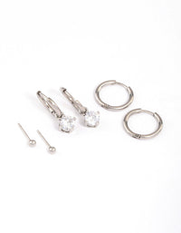 Surgical Steel Cubic Zirconia Huggie Earrings Pack - link has visual effect only