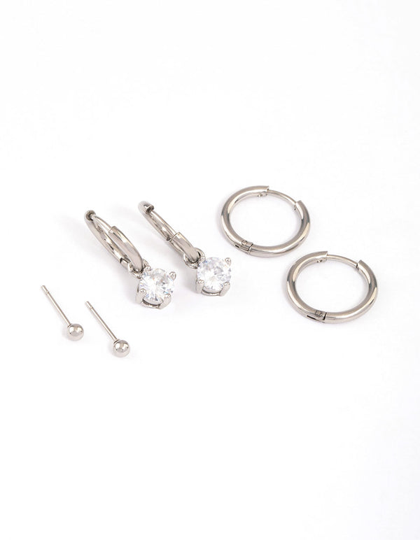 Surgical Steel Cubic Zirconia Huggie Earrings Pack