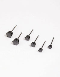 Black Coated Surgical Steel Classic Stud Earrings Pack - link has visual effect only