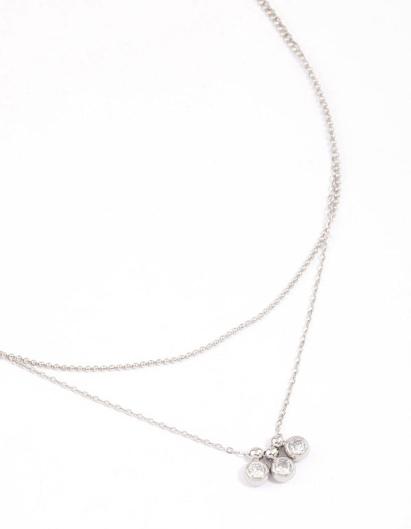 Surgical Steel Cubic Zirconia Bezel Trio Charm Necklace