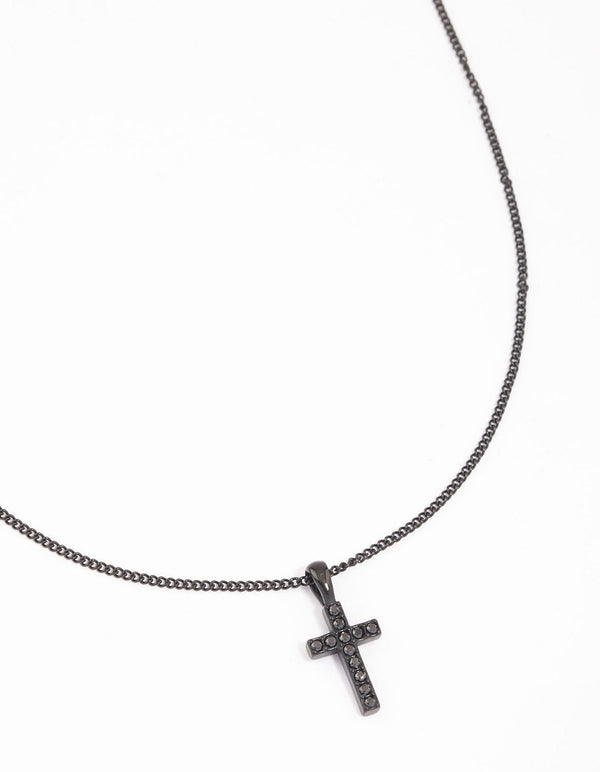 Surgical Steel Black Cubic Zirconia Pave Cross Necklace