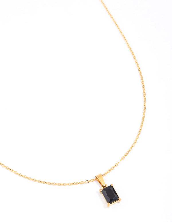 Gold Plated Surgical Steel Black Baguette Stone Pendant Necklace