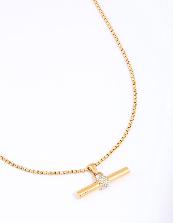 Gold Plated Surgical Steel Crystal Bar Pendant Necklace