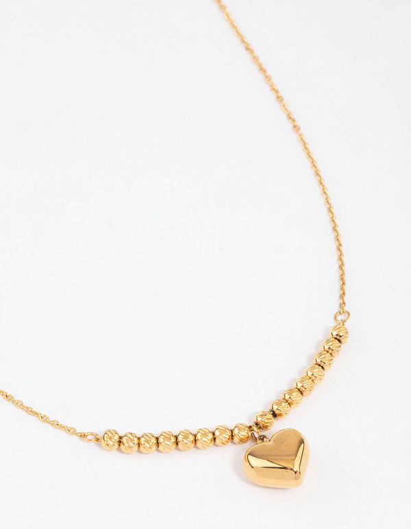 Gold Plated Surgical Steel Bead & Heart Pendant Necklace