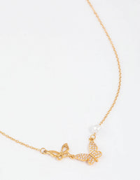 Gold Plated Surgical Steel Double Butterfly Pearl Pendant Necklace - link has visual effect only