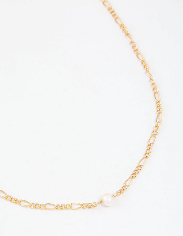 Gold Plated Surgical Steel Single Pearl Chain Pendant Necklace