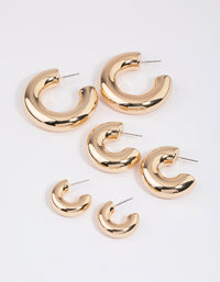 Gold Thick Smooth Hoop Earrings Pack - link has visual effect only