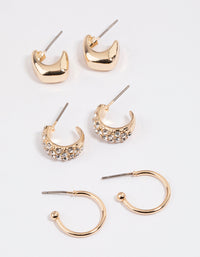 Gold Mini Mixed Hoop Earrings Pack - link has visual effect only