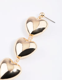 Gold Triple Puffy Heart Drop Earrings - link has visual effect only