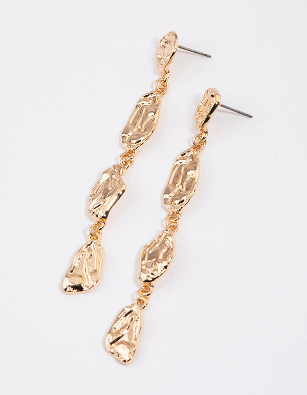 Gold Hammered Organic Drop Earrings