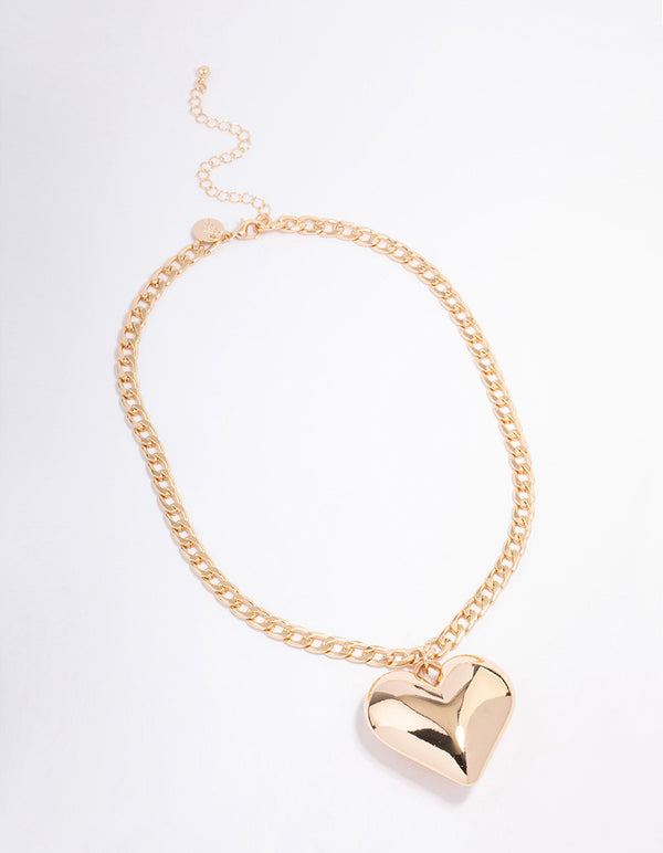 Gold Puffy Heart Short Necklace - Lovisa