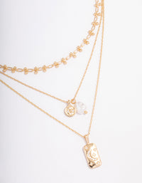 Gold Triple Layered Pearl Pendant Necklace - link has visual effect only