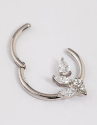 Surgical Steel Cubic Zirconia Leaf Detail Clicker Ring - link has visual effect only