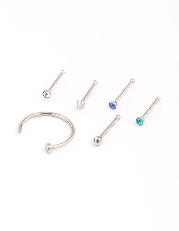 Surgical Steel Nail & Arrow Nose Ring 6-Pack