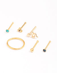 Gold Plated Surgical Steel Snake & Bezel Nose Piercing 6-Pack - link has visual effect only