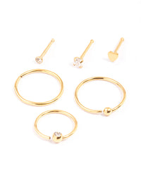 Gold Plated Surgical Steel Bone & Ball Nose Ring 6-Pack - link has visual effect only