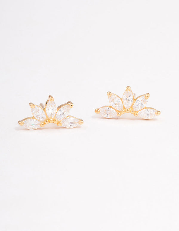 Gold Plated Sterling Silver Cubic Zirconia Fan Stud Earrings