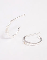 Sterling Silver Cubic Zirconia Rectangle Mini Hoop Earrings - link has visual effect only