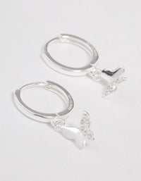 Sterling Silver Diamante Butterfly Huggie Earrings - link has visual effect only