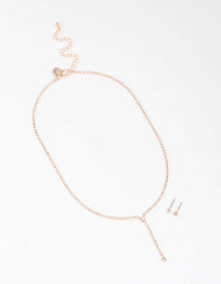 Rose Gold Y-Shaped Cup Chain Necklace & Earring Set - link has visual effect only