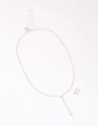 Silver Cup Chain Y-Shaped Necklace & Earring Set - link has visual effect only