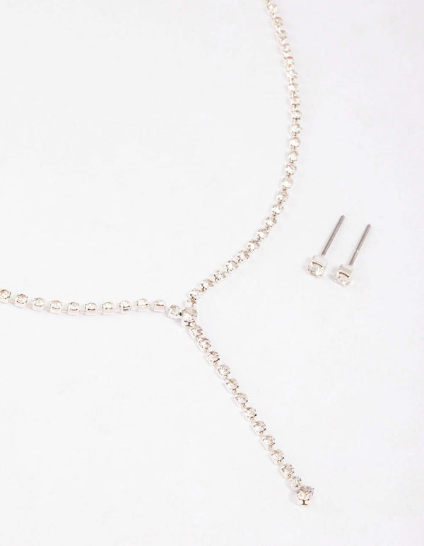 Silver Cup Chain Y-Shaped Necklace & Earring Set