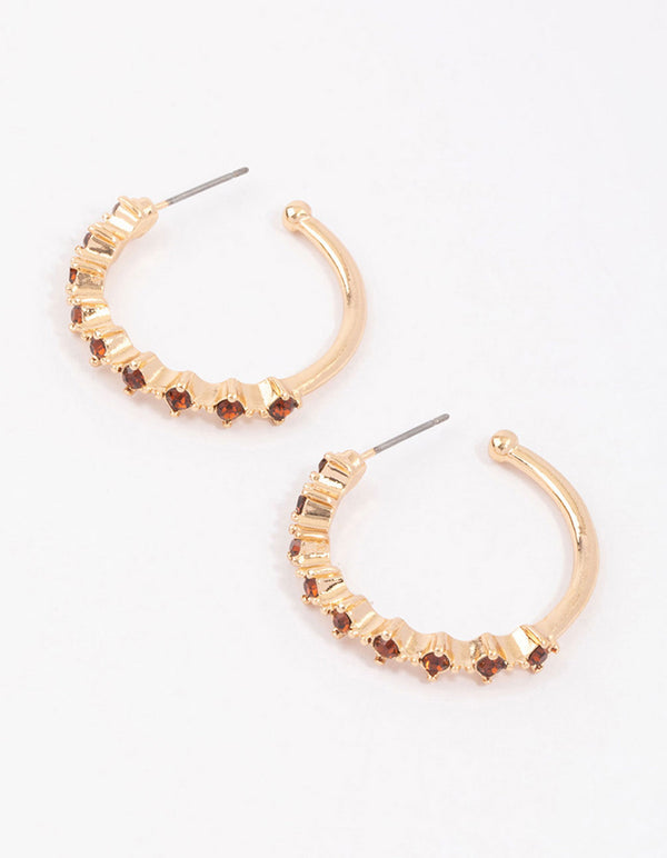 Gold Encased Round Diamante Hoop Earrings