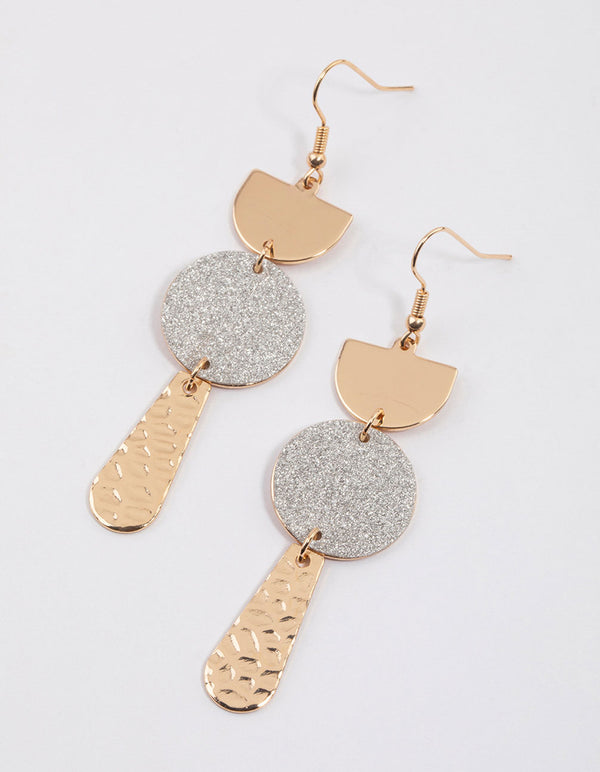 Gold Multi Geometric Glitter Drop Earrings