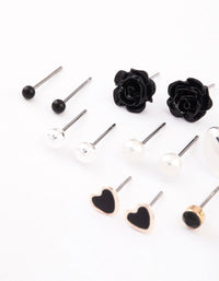 Mixed Metal Pearl Heart & Flower Earrings 8-Pack - link has visual effect only